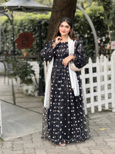 Yezwe black floral embroidery gown with long sleeves and a flowing silhouette for elegant occasions